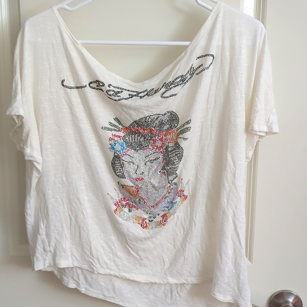 Ed Hardy geisha rhinestone Tshirt